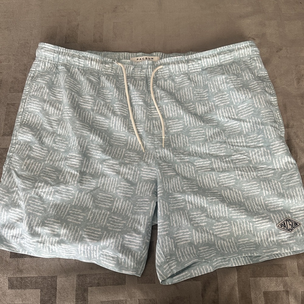 PacSun‎ Shorts Mens XL Blue Geometric Swim Trunks Mesh Lined Elastic Waist